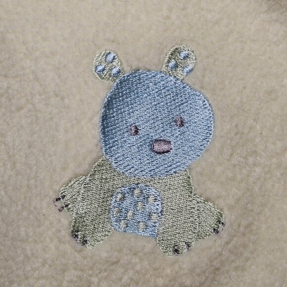 VTG Y2K Carters Light Yellow Fleece Baby Blanket Blue Green Bear Dog Animal - Picture 3 of 8